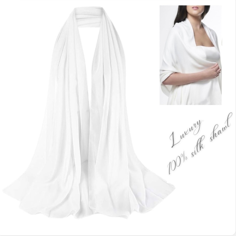 Large 100% SILK SATIN White Shawl Scarf Wrap Wedding Bridal Bridesmaid Cover up
